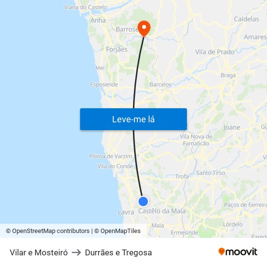 Vilar e Mosteiró to Durrães e Tregosa map