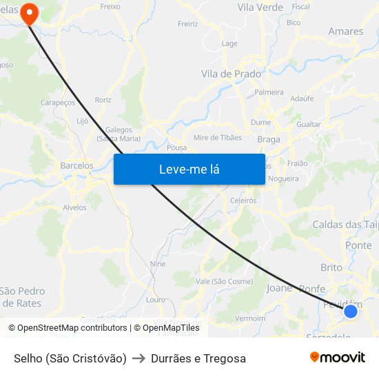 Selho (São Cristóvão) to Durrães e Tregosa map