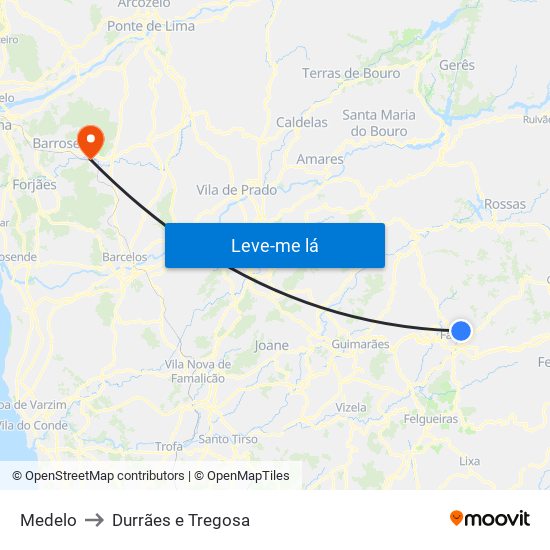 Medelo to Durrães e Tregosa map