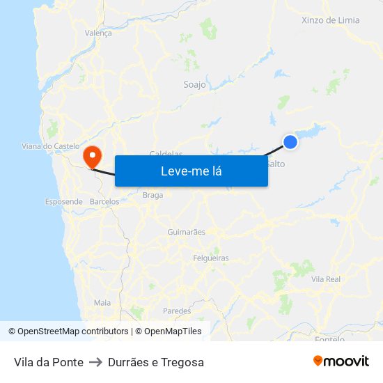 Vila da Ponte to Durrães e Tregosa map