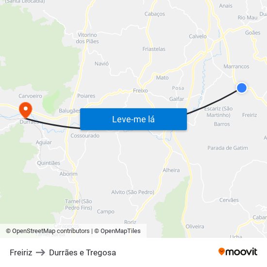 Freiriz to Durrães e Tregosa map