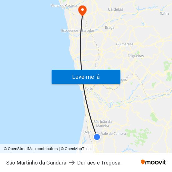 São Martinho da Gândara to Durrães e Tregosa map