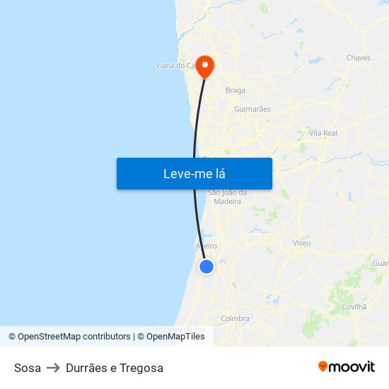 Sosa to Durrães e Tregosa map