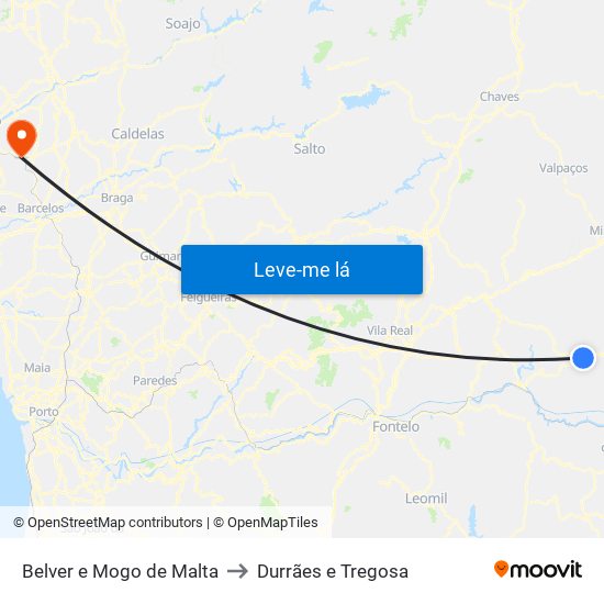 Belver e Mogo de Malta to Durrães e Tregosa map