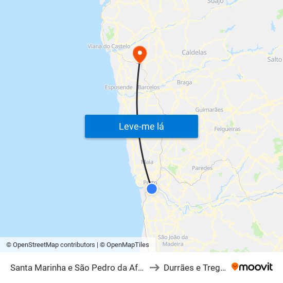 Santa Marinha e São Pedro da Afurada to Durrães e Tregosa map