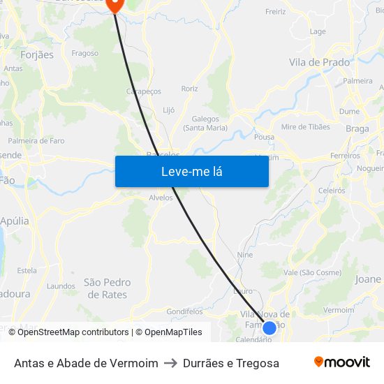 Antas e Abade de Vermoim to Durrães e Tregosa map