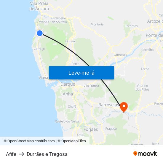 Afife to Durrães e Tregosa map