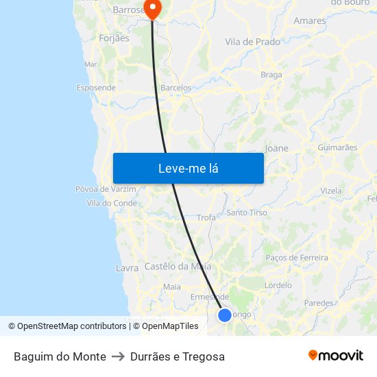 Baguim do Monte to Durrães e Tregosa map