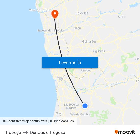 Tropeço to Durrães e Tregosa map