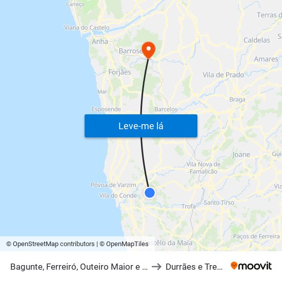 Bagunte, Ferreiró, Outeiro Maior e Parada to Durrães e Tregosa map