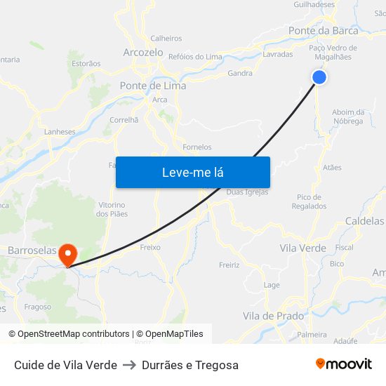 Cuide de Vila Verde to Durrães e Tregosa map