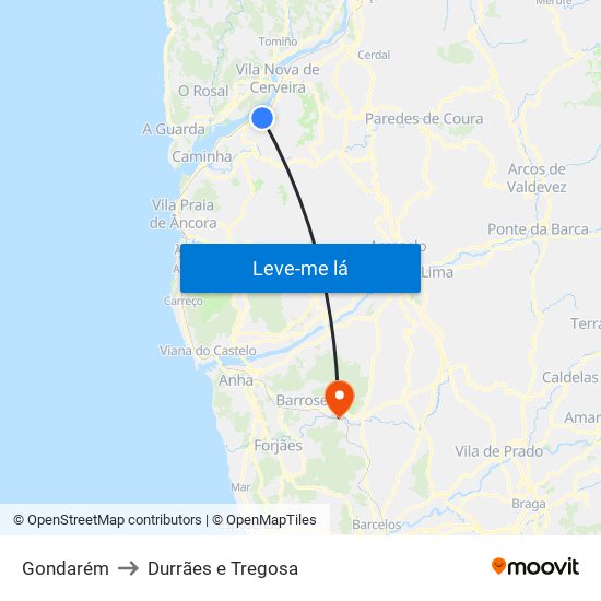Gondarém to Durrães e Tregosa map