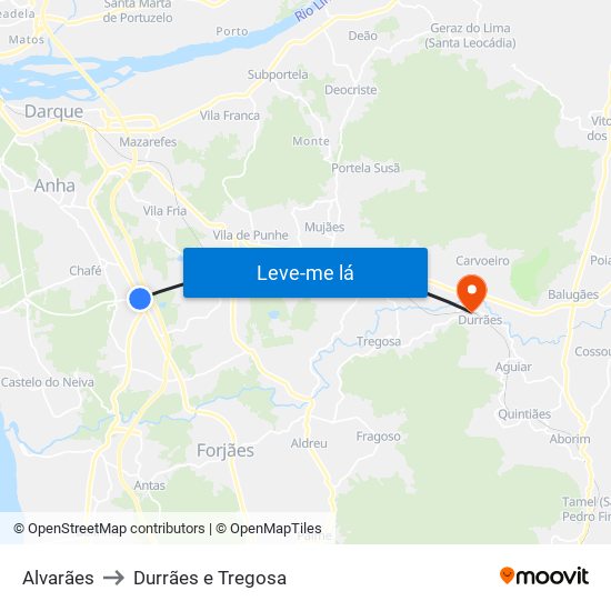 Alvarães to Durrães e Tregosa map