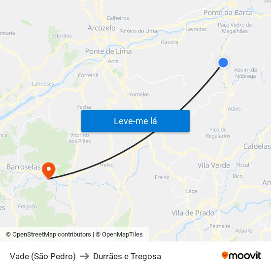 Vade (São Pedro) to Durrães e Tregosa map