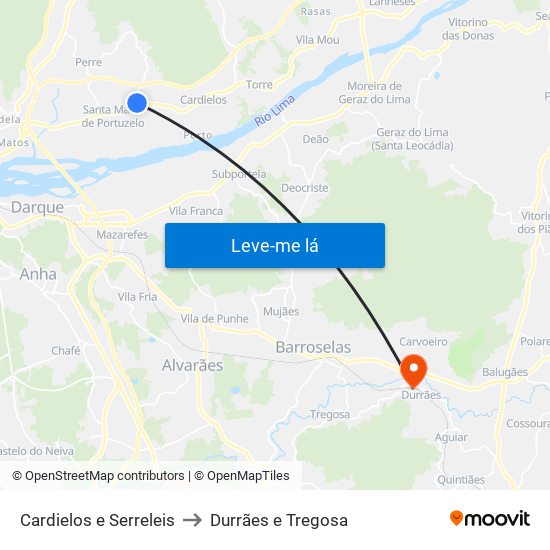 Cardielos e Serreleis to Durrães e Tregosa map