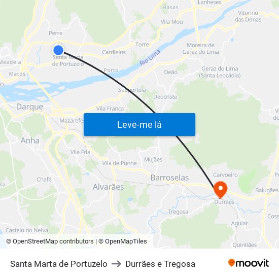 Santa Marta de Portuzelo to Durrães e Tregosa map