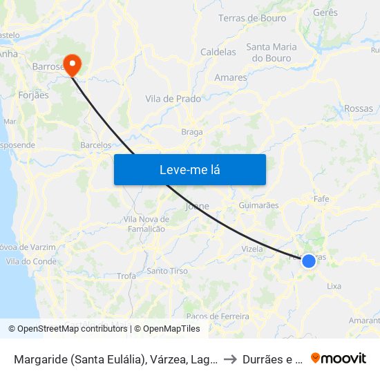 Margaride (Santa Eulália), Várzea, Lagares, Varziela e Moure to Durrães e Tregosa map