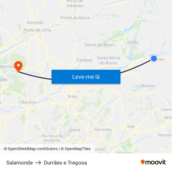Salamonde to Durrães e Tregosa map