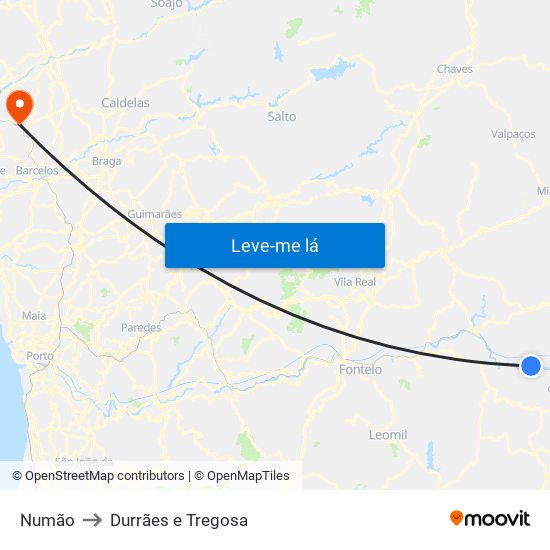 Numão to Durrães e Tregosa map