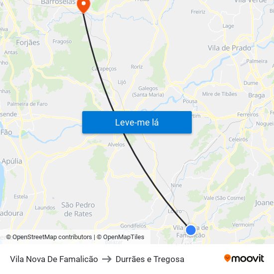 Vila Nova De Famalicão to Durrães e Tregosa map