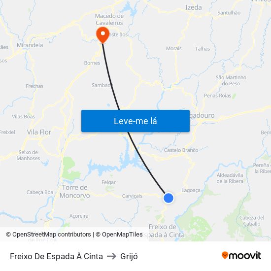 Freixo De Espada À Cinta to Grijó map