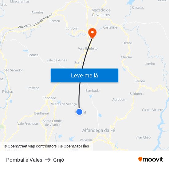 Pombal e Vales to Grijó map