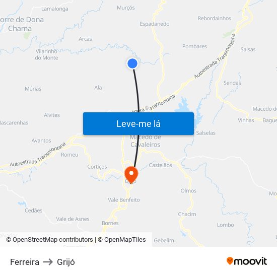 Ferreira to Grijó map