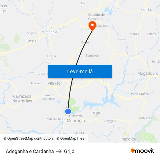 Adeganha e Cardanha to Grijó map