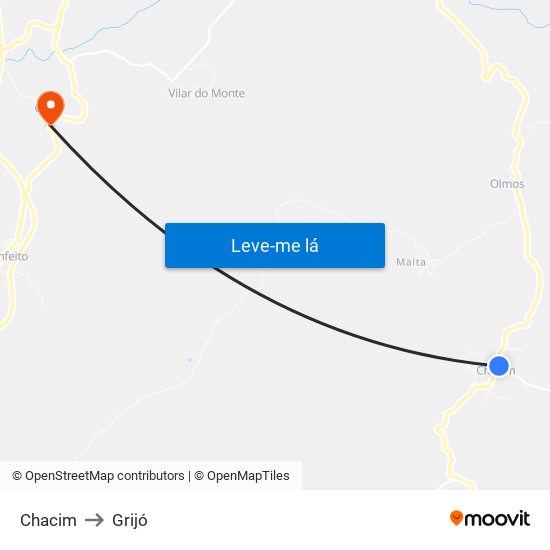 Chacim to Grijó map