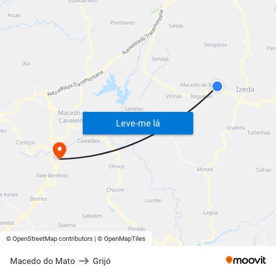 Macedo do Mato to Grijó map