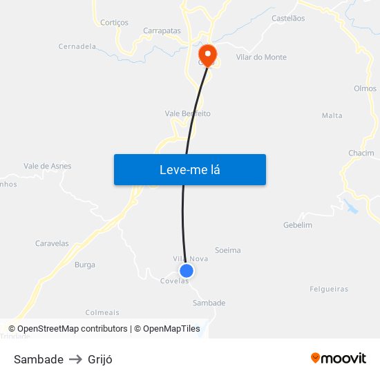 Sambade to Grijó map