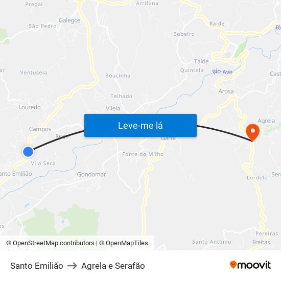 Santo Emilião to Agrela e Serafão map