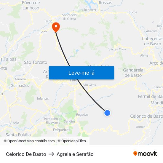 Celorico De Basto to Agrela e Serafão map