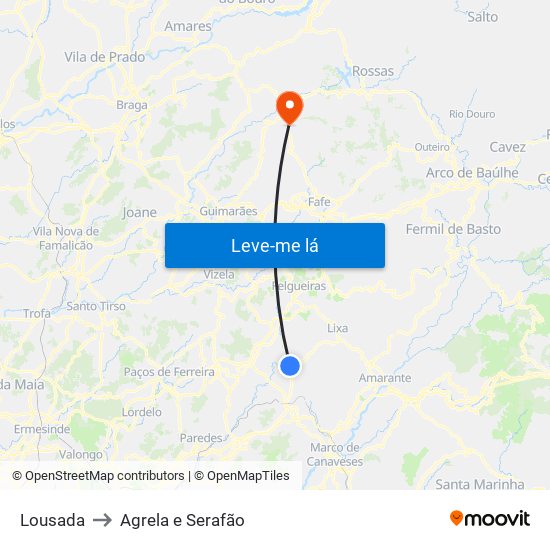 Lousada to Agrela e Serafão map