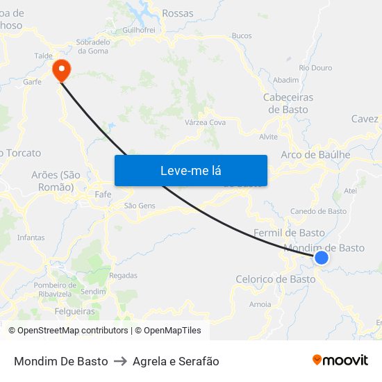 Mondim De Basto to Agrela e Serafão map