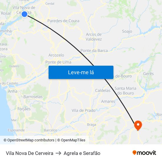 Vila Nova De Cerveira to Agrela e Serafão map