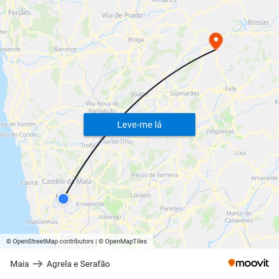 Maia to Agrela e Serafão map