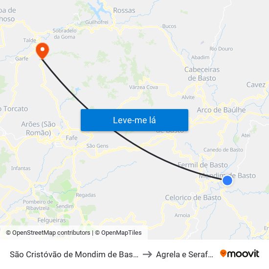 São Cristóvão de Mondim de Basto to Agrela e Serafão map