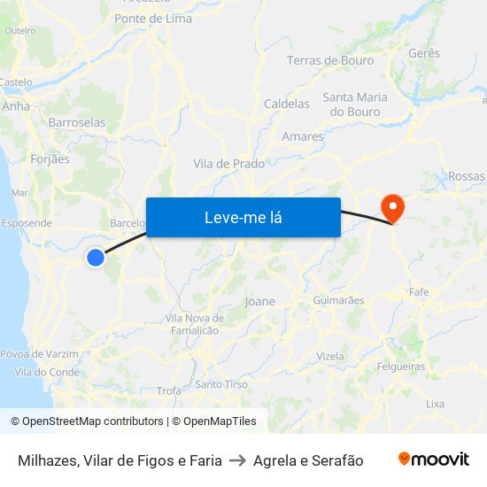 Milhazes, Vilar de Figos e Faria to Agrela e Serafão map