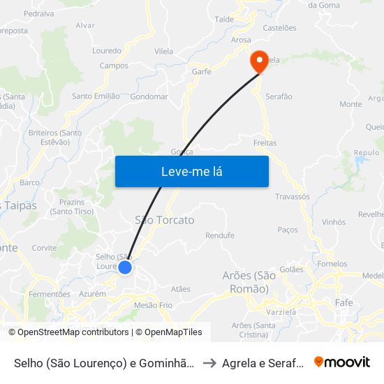 Selho (São Lourenço) e Gominhães to Agrela e Serafão map