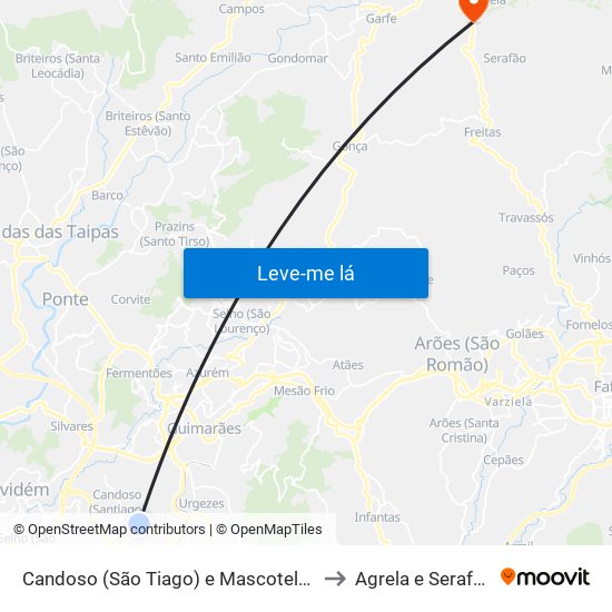Candoso (São Tiago) e Mascotelos to Agrela e Serafão map