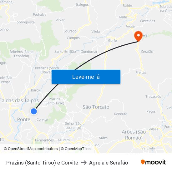 Prazins (Santo Tirso) e Corvite to Agrela e Serafão map