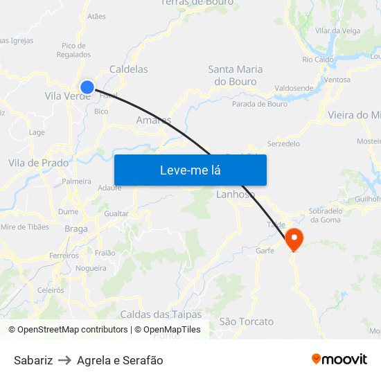 Sabariz to Agrela e Serafão map