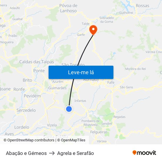 Abação e Gémeos to Agrela e Serafão map