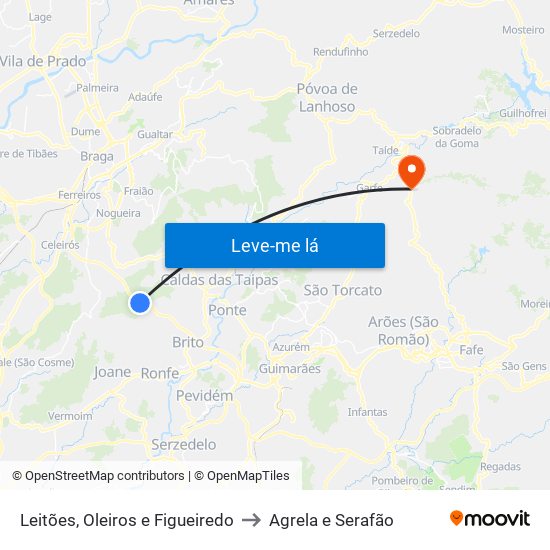 Leitões, Oleiros e Figueiredo to Agrela e Serafão map