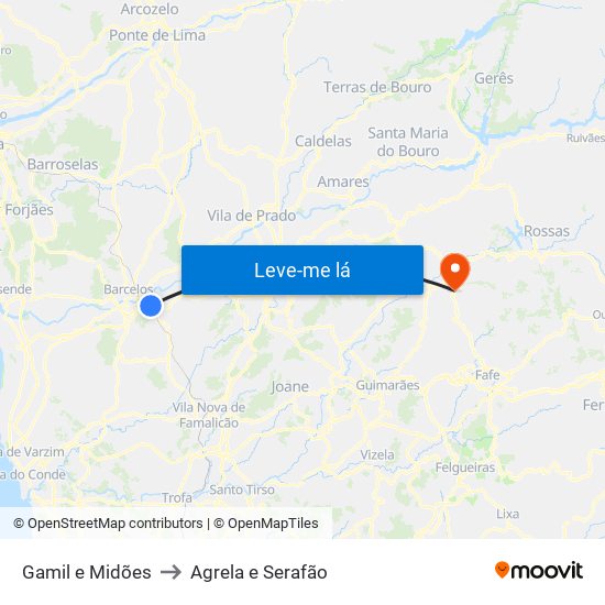 Gamil e Midões to Agrela e Serafão map