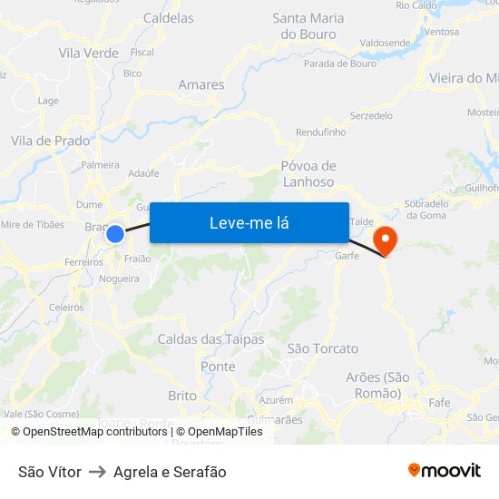 São Vítor to Agrela e Serafão map