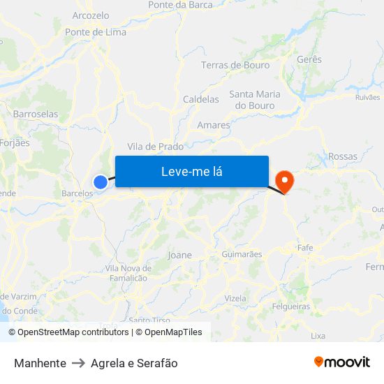 Manhente to Agrela e Serafão map