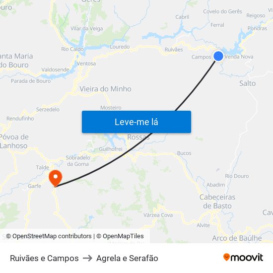 Ruivães e Campos to Agrela e Serafão map