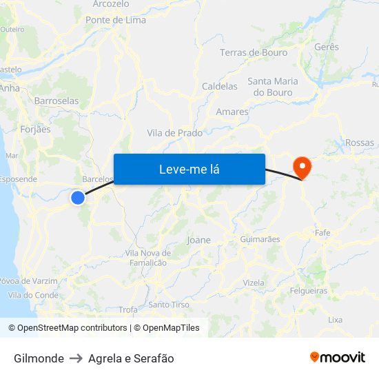 Gilmonde to Agrela e Serafão map